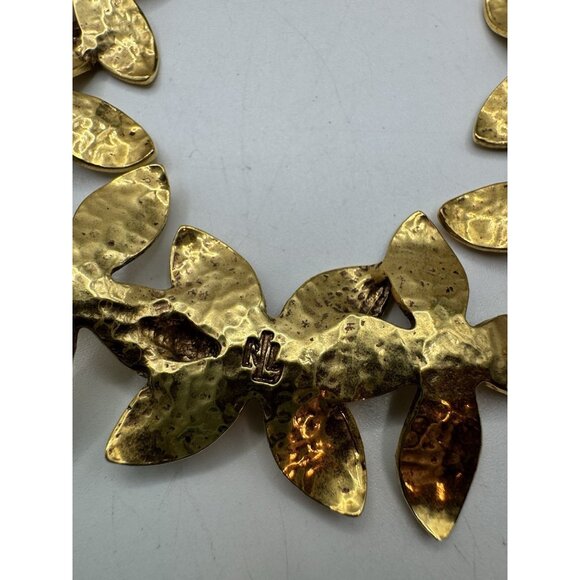 Vintage RLL Ralph Lauren Gold Tone Flower Design Gold Tone Necklace 17" Long - Picture 7 of 9